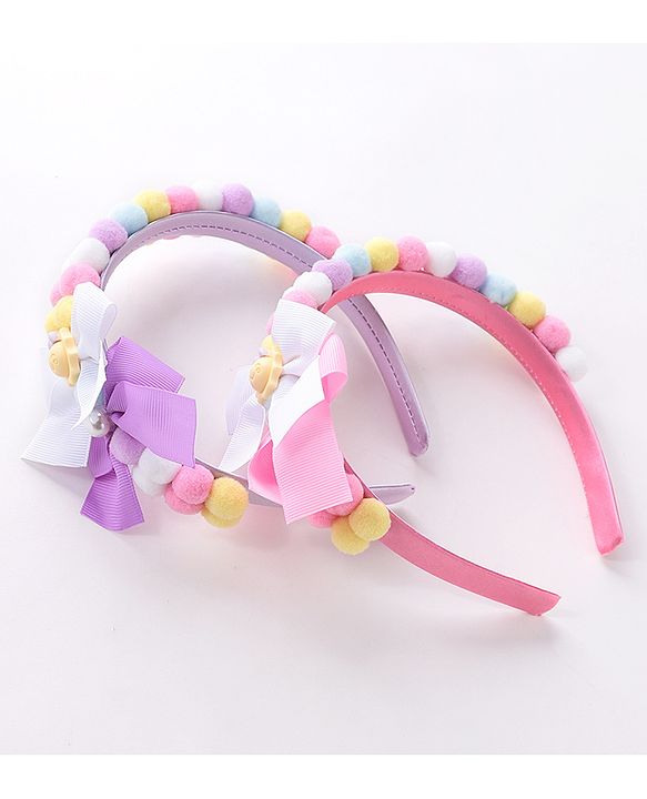 Babyhug Free Size Hair bands With Bow Applique Pack of 2 - Pink & Purple