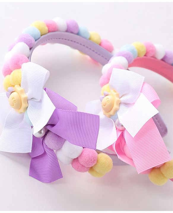 Babyhug Free Size Hair bands With Bow Applique Pack of 2 - Pink & Purple