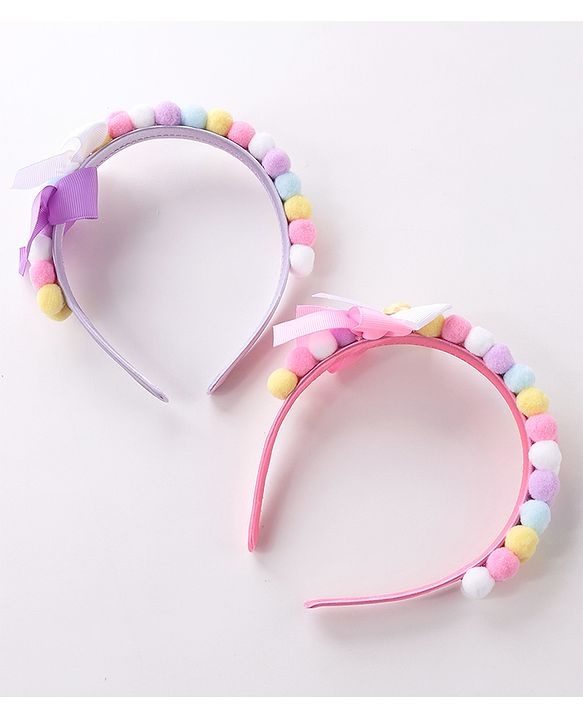 Babyhug Free Size Hair bands With Bow Applique Pack of 2 - Pink & Purple