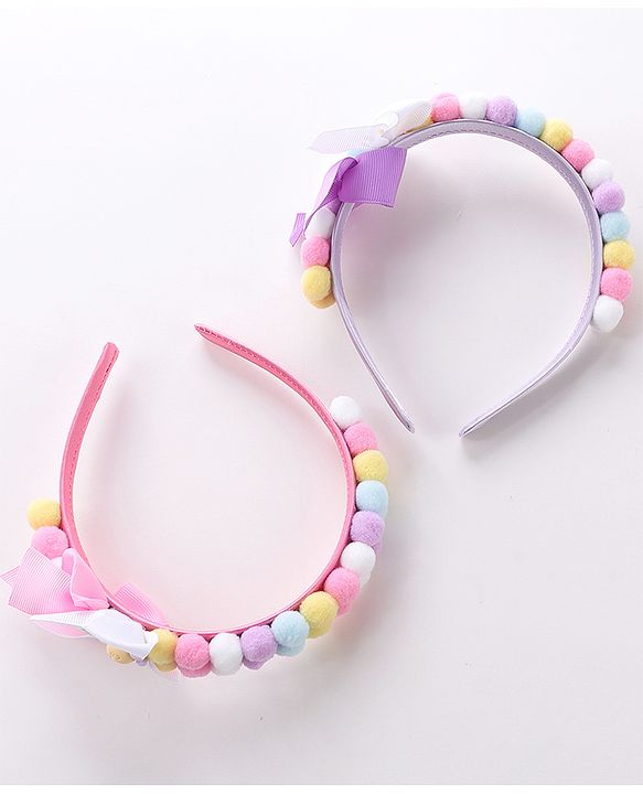 Babyhug Free Size Hair bands With Bow Applique Pack of 2 - Pink & Purple