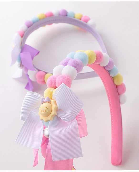 Babyhug Free Size Hair bands With Bow Applique Pack of 2 - Pink & Purple