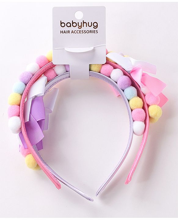 Babyhug Free Size Hair bands With Bow Applique Pack of 2 - Pink & Purple