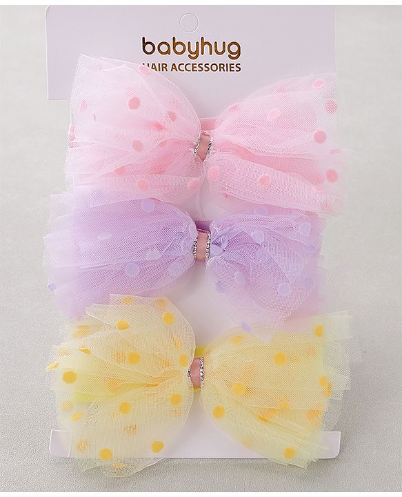 Babyhug Free Size Headbands With Bow Applique Pack of 3 - Pink Purple & Yellow