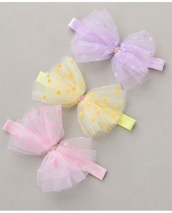 Babyhug Free Size Headbands With Bow Applique Pack of 3 - Pink Purple & Yellow