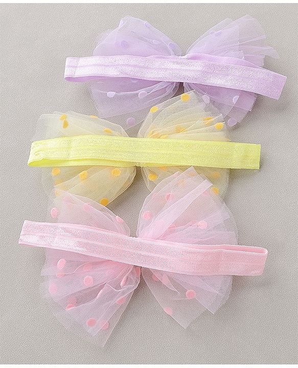 Babyhug Free Size Headbands With Bow Applique Pack of 3 - Pink Purple & Yellow