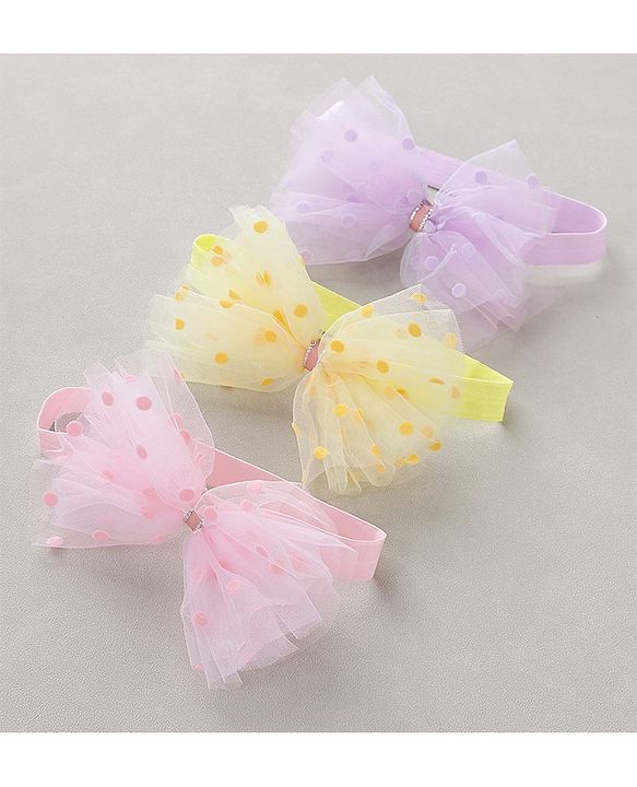 Babyhug Free Size Headbands With Bow Applique Pack of 3 - Pink Purple & Yellow