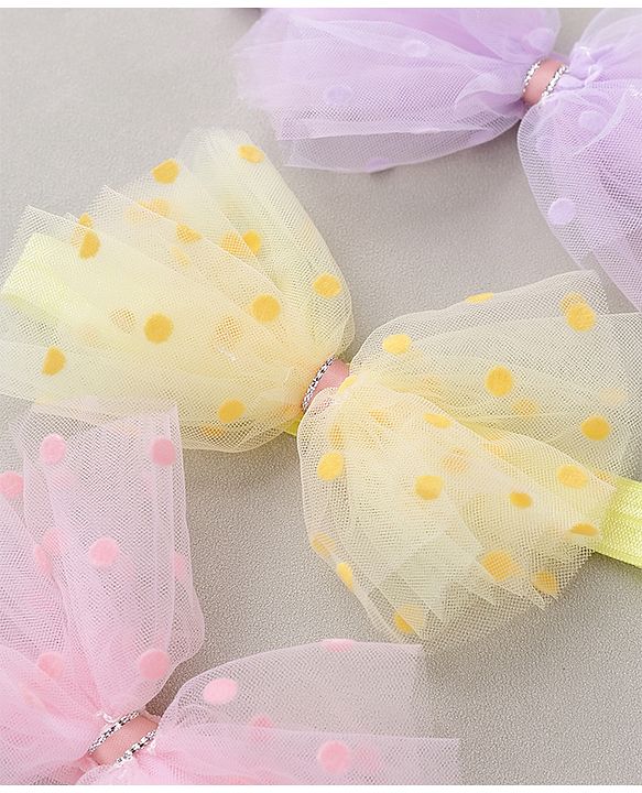 Babyhug Free Size Headbands With Bow Applique Pack of 3 - Pink Purple & Yellow