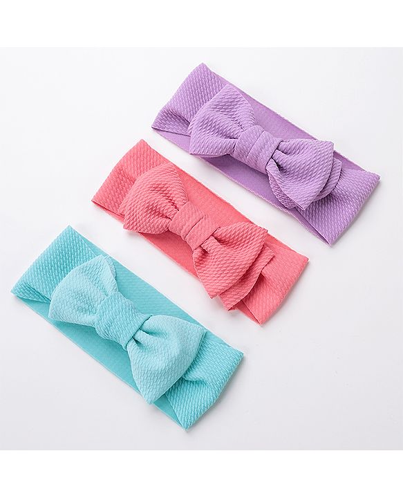 Babyhug Free Size Headbands With Bow Applique Pack of 3 - Pink Purple & Blue
