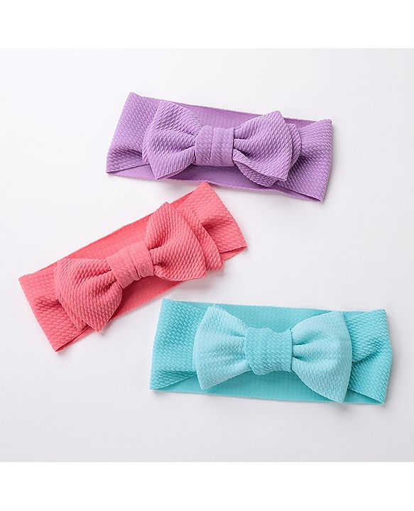 Babyhug Free Size Headbands With Bow Applique Pack of 3 - Pink Purple & Blue