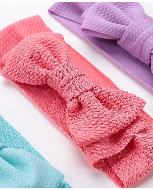 Babyhug Free Size Headbands With Bow Applique Pack of 3 - Pink Purple & Blue