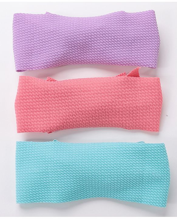 Babyhug Free Size Headbands With Bow Applique Pack of 3 - Pink Purple & Blue