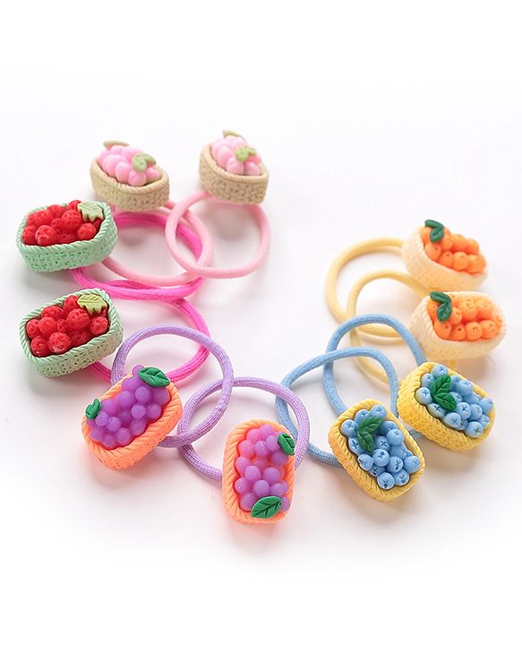 Babyhug Free Size Rubber Bands Set with Fruit Applique Pack of 10 - Multicolor