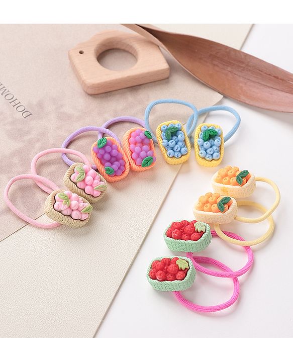 Babyhug Free Size Rubber Bands Set with Fruit Applique Pack of 10 - Multicolor