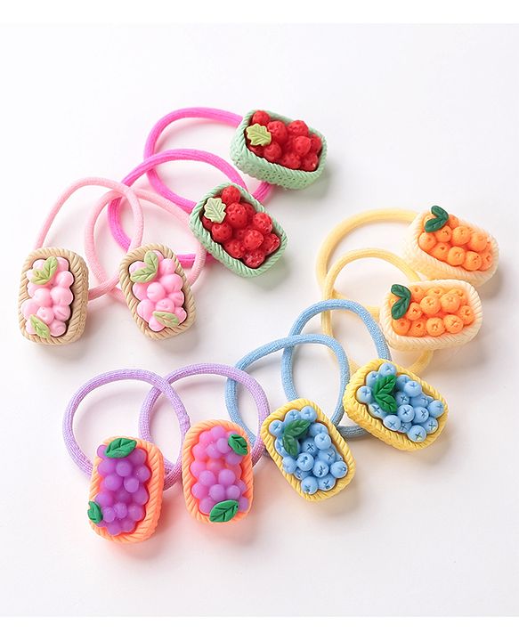 Babyhug Free Size Rubber Bands Set with Fruit Applique Pack of 10 - Multicolor