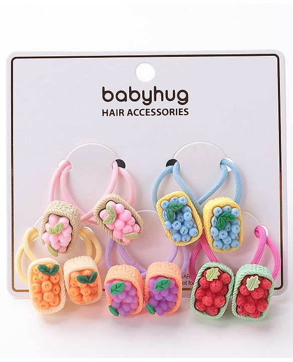Babyhug Free Size Rubber Bands Set with Fruit Applique Pack of 10 - Multicolor