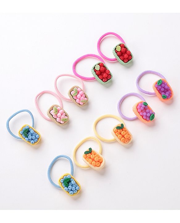Babyhug Free Size Rubber Bands Set with Fruit Applique Pack of 10 - Multicolor