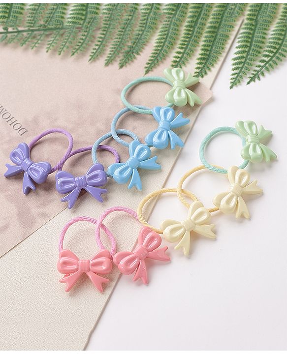 Babyhug Free Size Rubber Bands with Bow Applique Pack of 10 - Multicolour