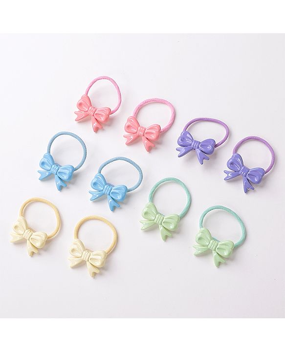 Babyhug Free Size Rubber Bands with Bow Applique Pack of 10 - Multicolour