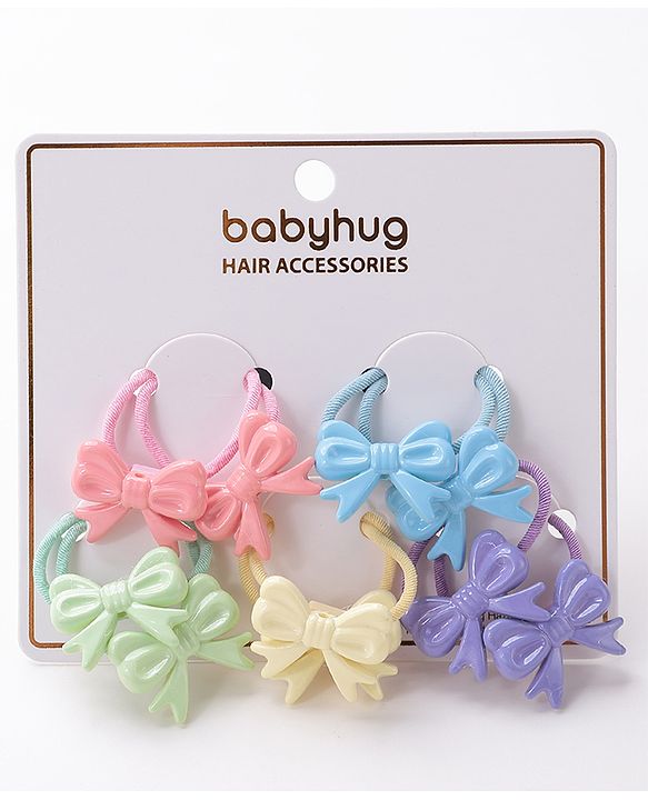 Babyhug Free Size Rubber Bands with Bow Applique Pack of 10 - Multicolour