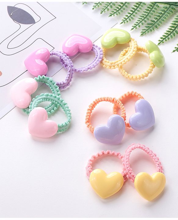 Babyhug Free Size Rubber Bands Set with Heart Applique Pack of 10 - Multicolor