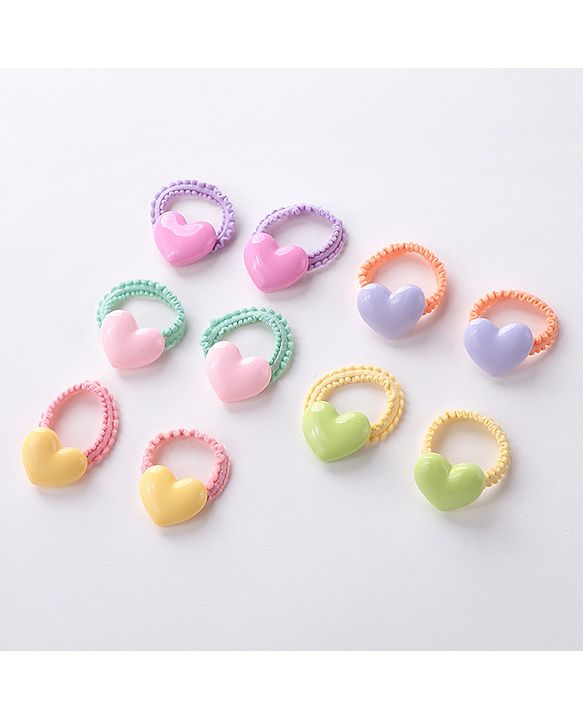 Babyhug Free Size Rubber Bands Set with Heart Applique Pack of 10 - Multicolor