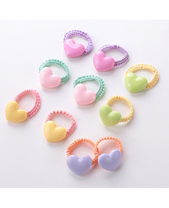 Babyhug Free Size Rubber Bands Set with Heart Applique Pack of 10 - Multicolor