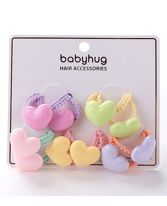 Babyhug Free Size Rubber Bands Set with Heart Applique Pack of 10 - Multicolor