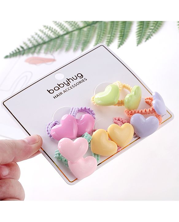 Babyhug Free Size Rubber Bands Set with Heart Applique Pack of 10 - Multicolor