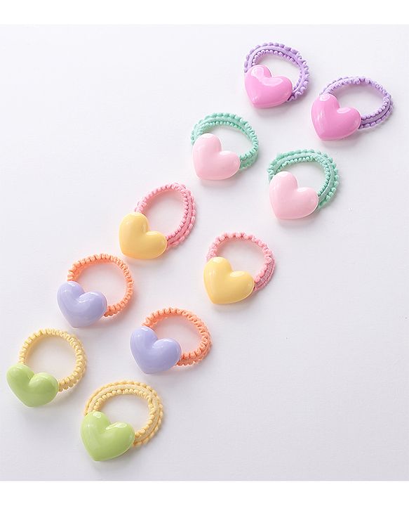 Babyhug Free Size Rubber Bands Set with Heart Applique Pack of 10 - Multicolor