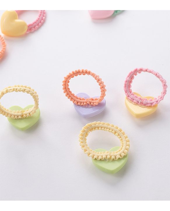Babyhug Free Size Rubber Bands Set with Heart Applique Pack of 10 - Multicolor