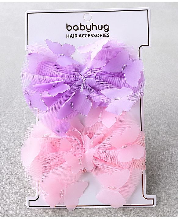 Babyhug Free Size Headbands With Bow Applique Pack of 2 - Light Pink & Purple