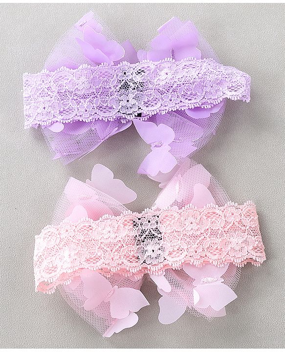 Babyhug Free Size Headbands With Bow Applique Pack of 2 - Light Pink & Purple