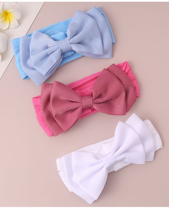 Babyhug Free Size Headbands With Bow Applique Pack of 3 - Red White & Blue