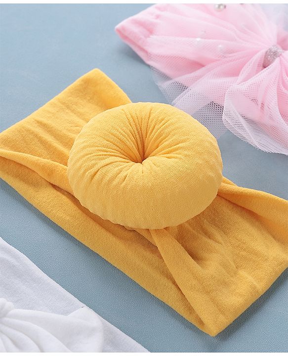 Babyhug Free Size Headbands With Bow Applique Pack of 3 - Pink White & Yellow