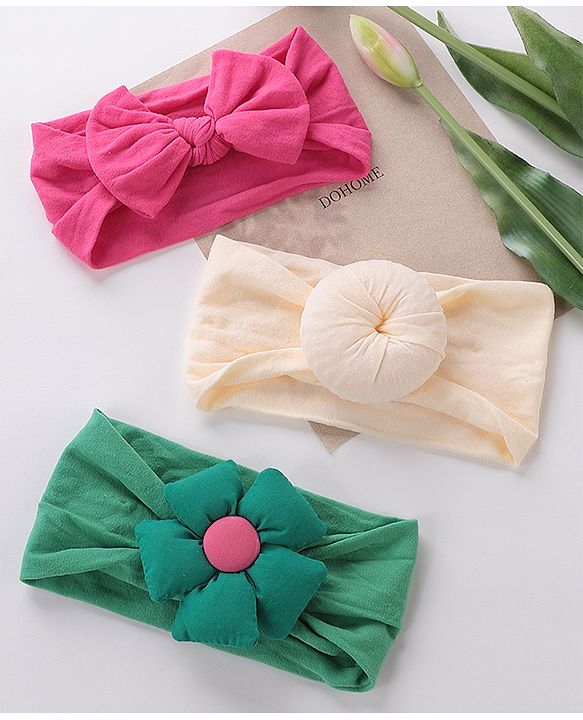 Babyhug  Headbands  with Bow Applique Pack of 3 - Multicolor