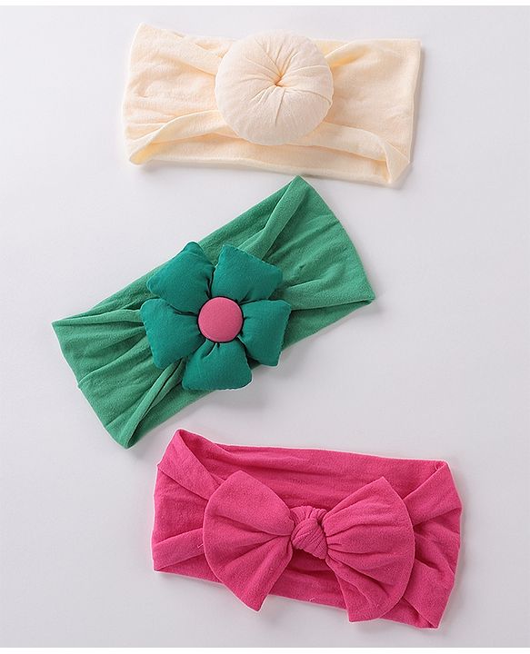 Babyhug  Headbands  with Bow Applique Pack of 3 - Multicolor