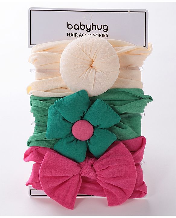 Babyhug  Headbands  with Bow Applique Pack of 3 - Multicolor