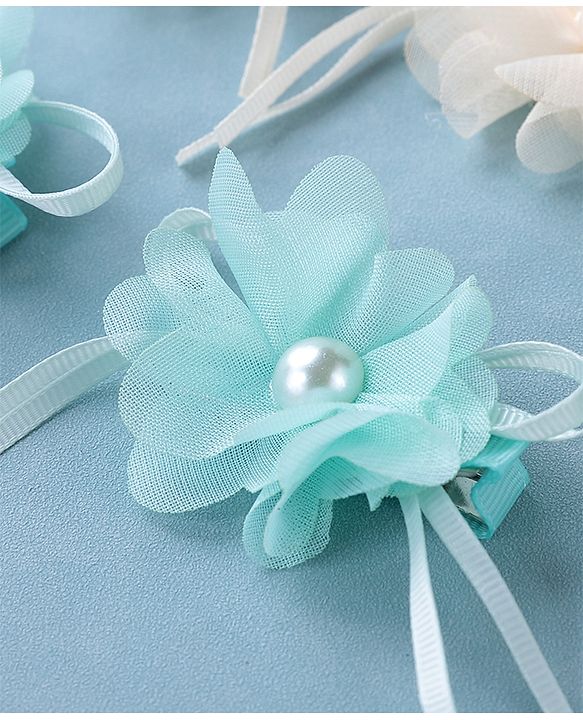 Babyhug Hair Pins and Clips With Floral Applique Pack of 6 - Pink Blue & Beige