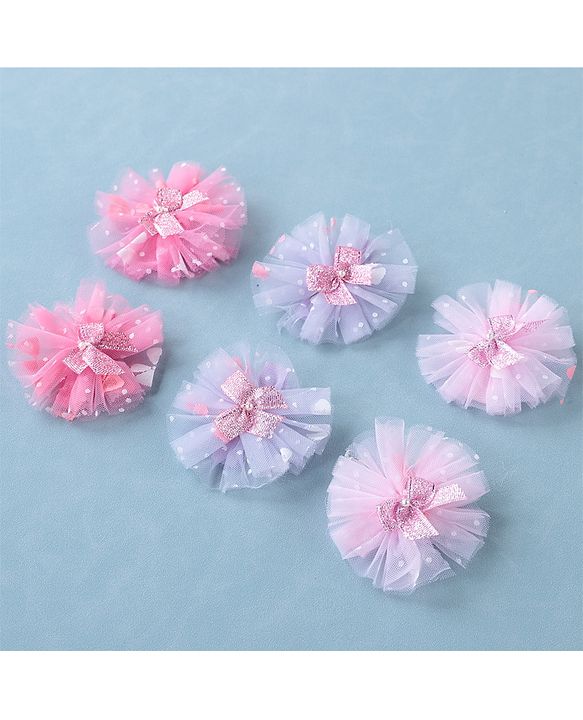 Babyhug Free Size Hair Pins & Clips With Flower Applique Pack of 6 - Multicolor