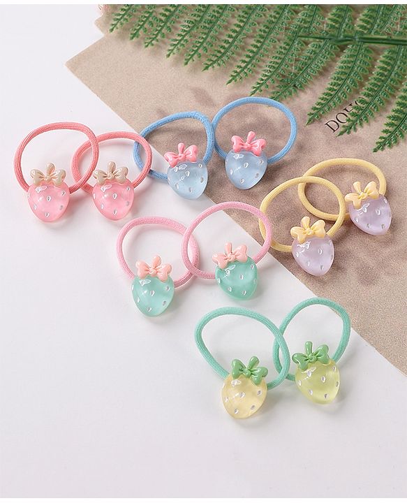 Babyhug Free Size Rubber Bands Set with Strawberry Applique Pack of 10 - Multicolor