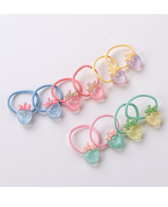 Babyhug Free Size Rubber Bands Set with Strawberry Applique Pack of 10 - Multicolor