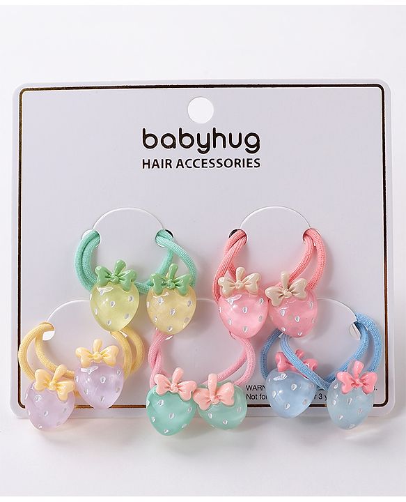 Babyhug Free Size Rubber Bands Set with Strawberry Applique Pack of 10 - Multicolor