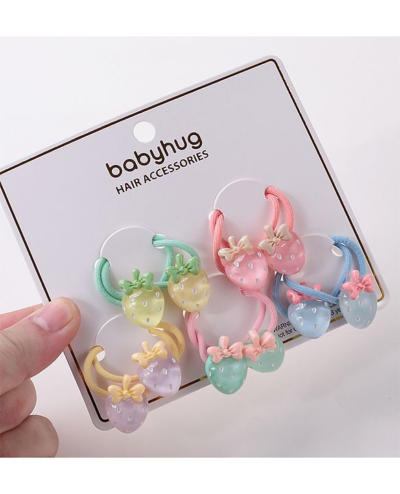 Babyhug Free Size Rubber Bands Set with Strawberry Applique Pack of 10 - Multicolor