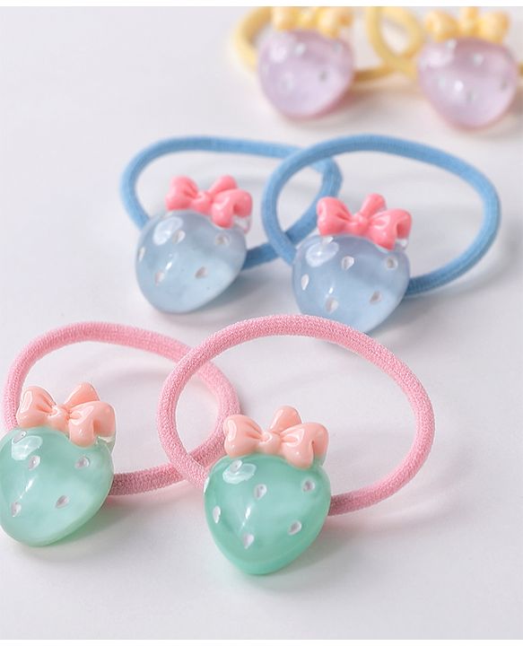 Babyhug Free Size Rubber Bands Set with Strawberry Applique Pack of 10 - Multicolor