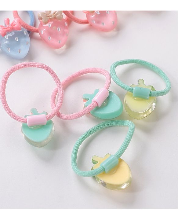 Babyhug Free Size Rubber Bands Set with Strawberry Applique Pack of 10 - Multicolor