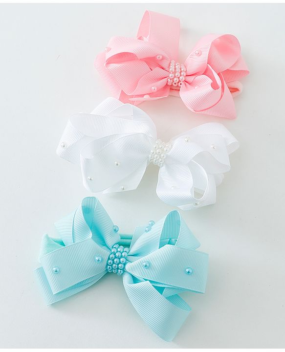 Babyhug Bow Applique Headbands Pack of 3 - Pink White & Sky Blue
