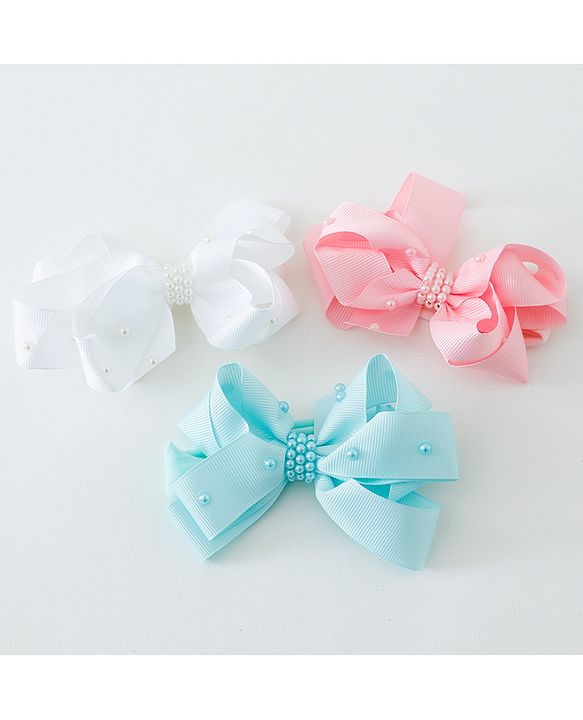 Babyhug Bow Applique Headbands Pack of 3 - Pink White & Sky Blue