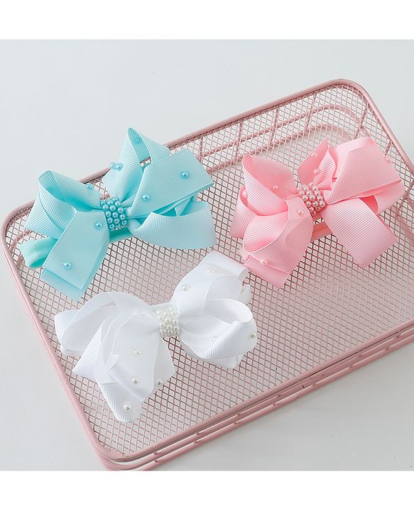 Babyhug Bow Applique Headbands Pack of 3 - Pink White & Sky Blue