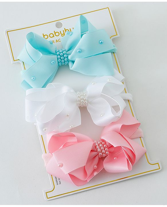Babyhug Bow Applique Headbands Pack of 3 - Pink White & Sky Blue