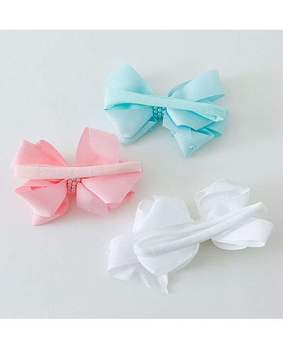 Babyhug Bow Applique Headbands Pack of 3 - Pink White & Sky Blue